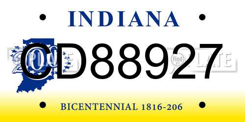 CD88927 Indiana License Plate