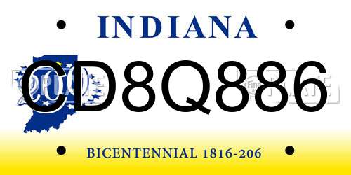 CD8Q886 Indiana License Plate
