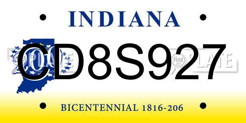 CD8S927 Indiana License Plate