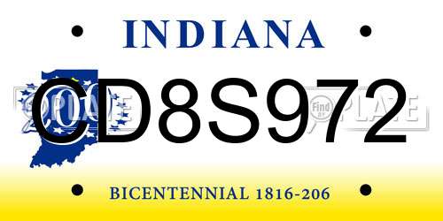CD8S972 Indiana License Plate