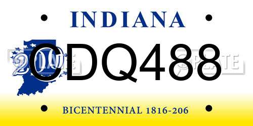 CDQ488 Indiana License Plate