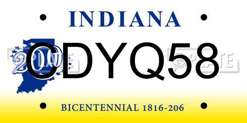 CDYQ58 Indiana License Plate