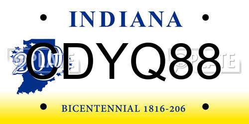 CDYQ88 Indiana License Plate
