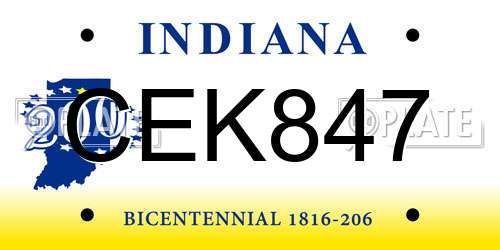 CEK847 Indiana License Plate