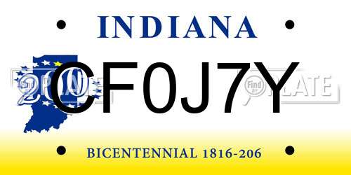 CF0J7Y Indiana License Plate