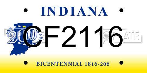 CF2116 Indiana License Plate