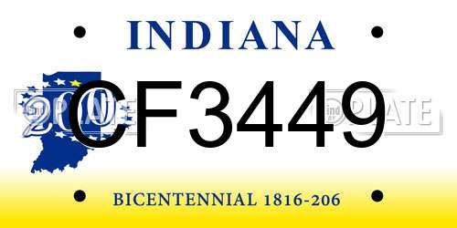 CF3449 Indiana License Plate