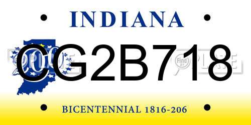 CG2B718 Indiana License Plate