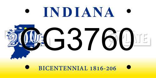 CG3760 Indiana License Plate