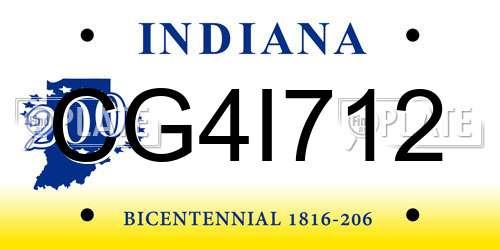 CG4I712 Indiana License Plate