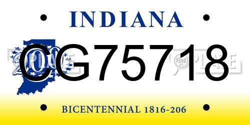 CG75718 Indiana License Plate
