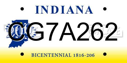 CG7A262 Indiana License Plate