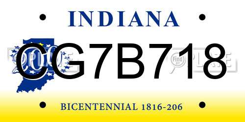 CG7B718 Indiana License Plate