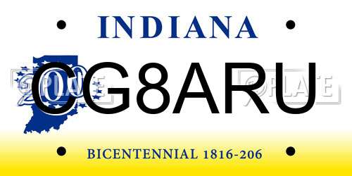 CG8ARU Indiana License Plate