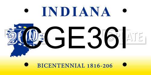 CGE36I Indiana License Plate