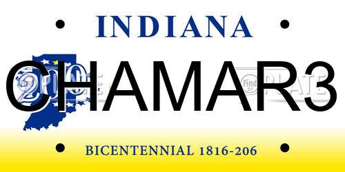CHAMAR3 Indiana License Plate