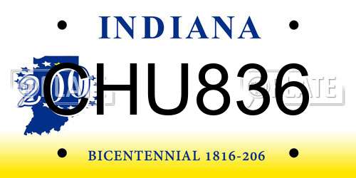 CHU836 Indiana License Plate