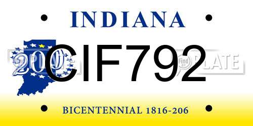 CIF792 Indiana License Plate