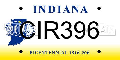 CIR396 Indiana License Plate