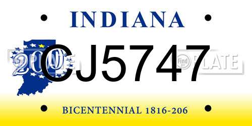 CJ5747 Indiana License Plate