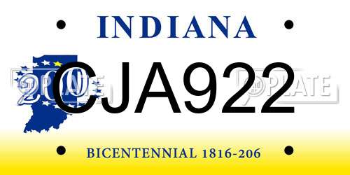 CJA922 Indiana License Plate