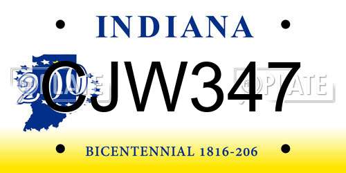 CJW347 Indiana License Plate