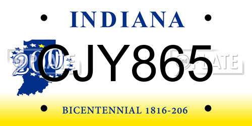 CJY865 Indiana License Plate