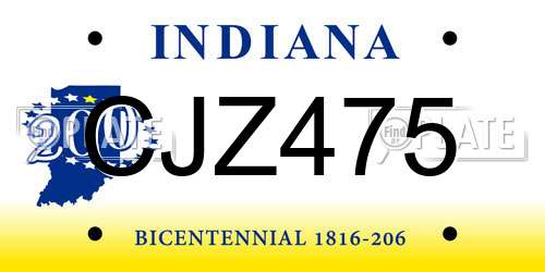CJZ475 Indiana License Plate