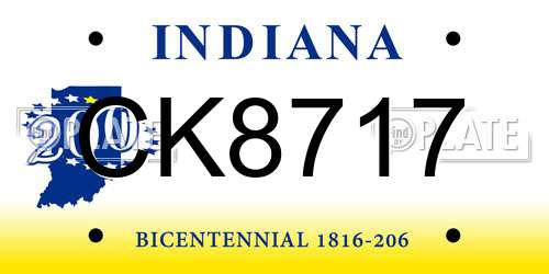 CK8717 Indiana License Plate