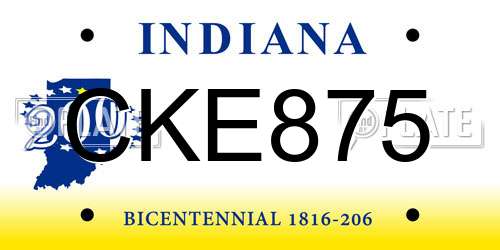CKE875 Indiana License Plate