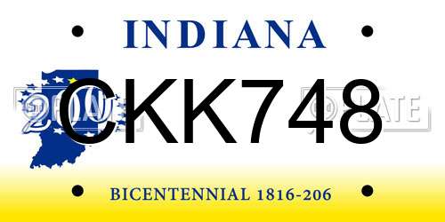 CKK748 Indiana License Plate