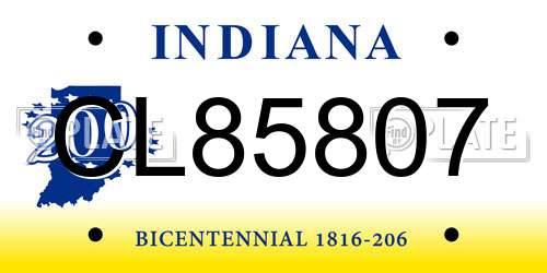 CL85807 Indiana License Plate