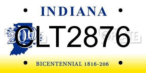 CLT2876 Indiana License Plate