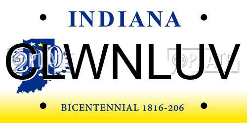 CLWNLUV Indiana License Plate