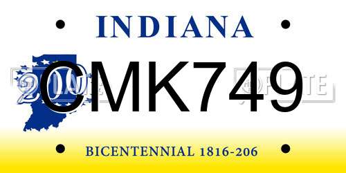 CMK749 Indiana License Plate