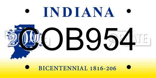 COB954 Indiana License Plate