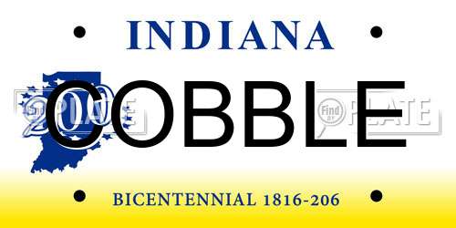 COBBLE Indiana License Plate
