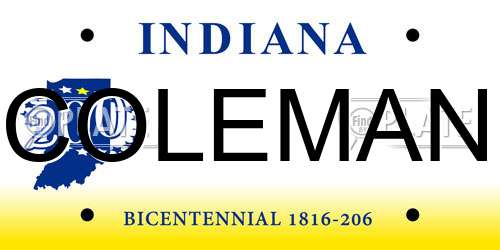 COLEMAN Indiana License Plate