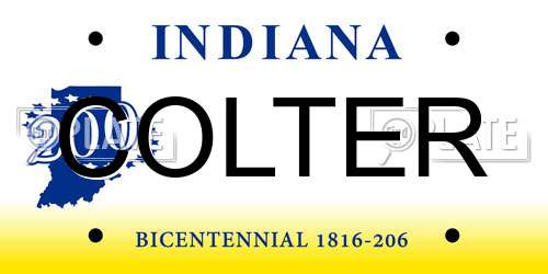 COLTER Indiana License Plate