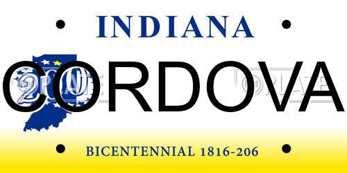 CORDOVA Indiana License Plate