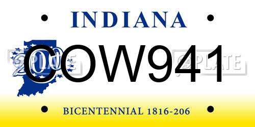 COW941 Indiana License Plate