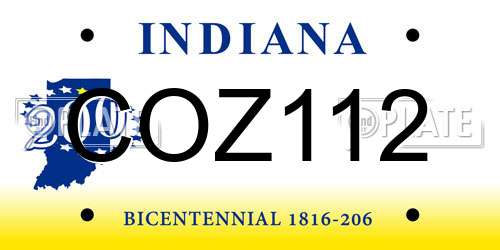 COZ112 Indiana License Plate