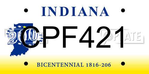 CPF421 Indiana License Plate