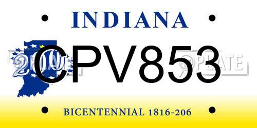 CPV853 Indiana License Plate