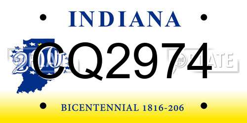 CQ2974 Indiana License Plate