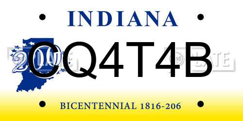 CQ4T4B Indiana License Plate