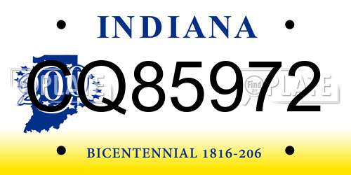 CQ85972 Indiana License Plate