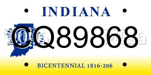CQ89868 Indiana License Plate