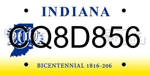 CQ8D856 Indiana License Plate