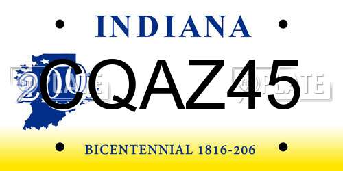 CQAZ45 Indiana License Plate